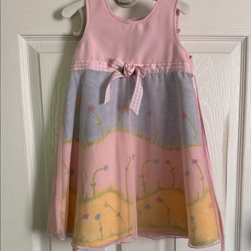 Thomas 4T Pink Floral Layered Girls' Dress with tie